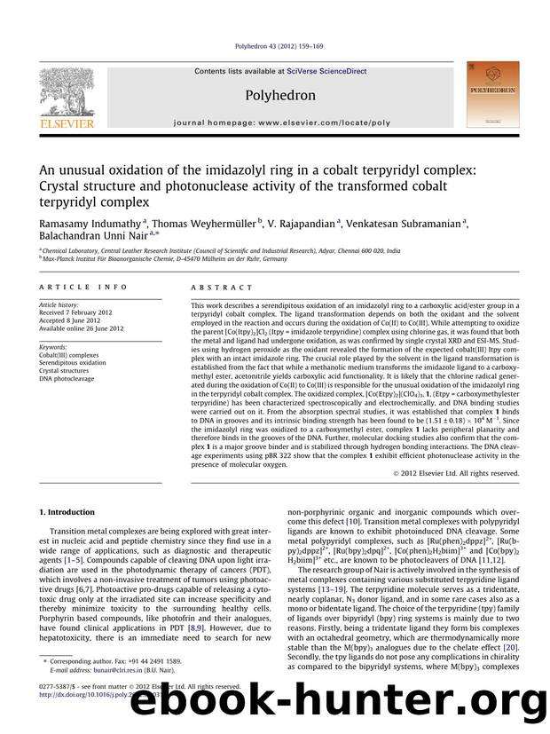 An unusual oxidation of the imidazolyl ring in a cobalt terpyridyl complex: Crystal structure and photonuclease activity of the transformed cobalt terpyridyl complex by unknow