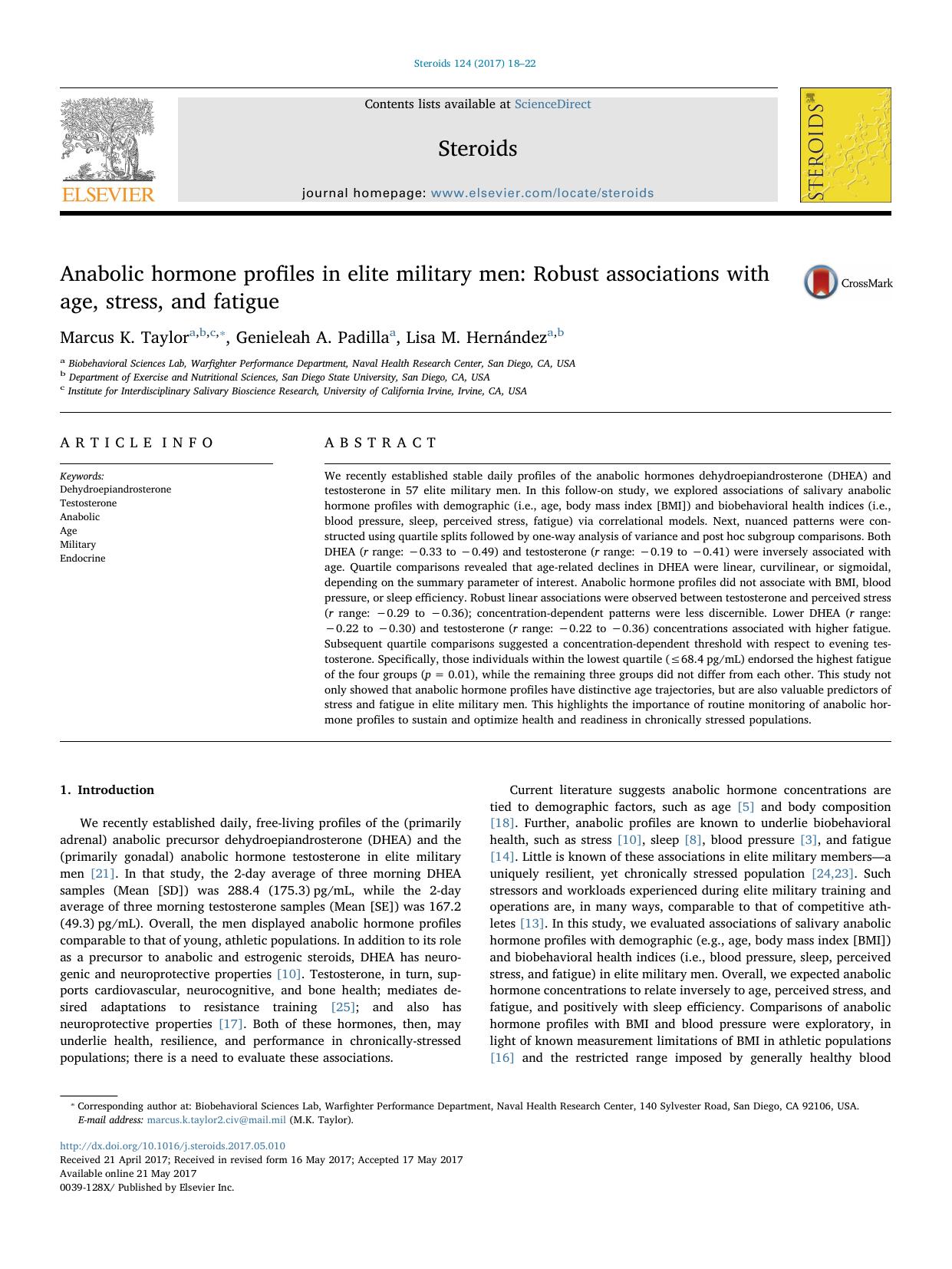 Anabolic hormone profiles in elite military men_ Robust associations with age, stress, and fatigue by Marcus K. Taylor & Genieleah A. Padilla & Lisa M. Hernández