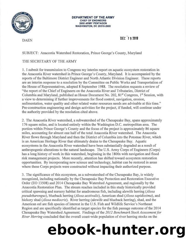 Anacostia Watershed Restoration, Prince George's County, Maryland Signed Chief's Report by Unknown
