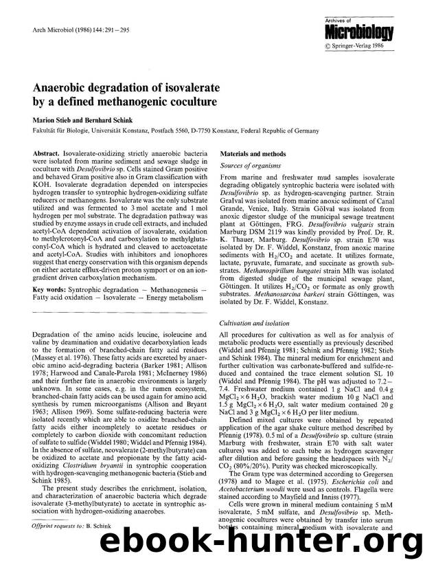Anaerobic degradation of isovalerate by a defined methanogenic coculture by Unknown