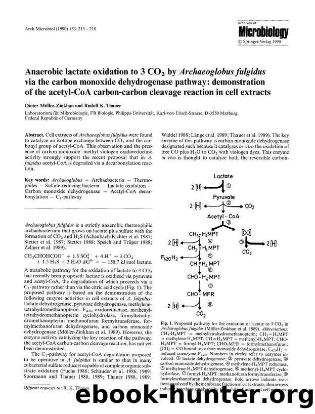 Anaerobic lactate oxidation to 3 CO<Subscript>2<Subscript> by <Emphasis Type="Italic">Archaeoglobus fulgidus<Emphasis> via the carbon monoxide dehydrogenase pathway: demonstration  by Unknown
