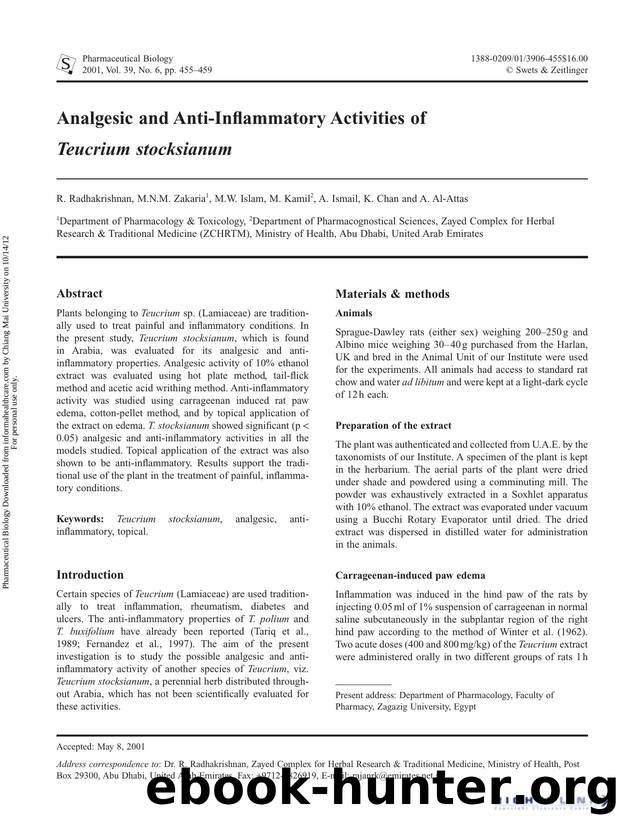 Analgesic and Anti-Inflammatory Activities of Teucrium stocksianum by R. Radhakrishnan M.N.M. Zakaria M.W. Islam M. Kamil A. Ismail K. Chan & A. Al-Attas