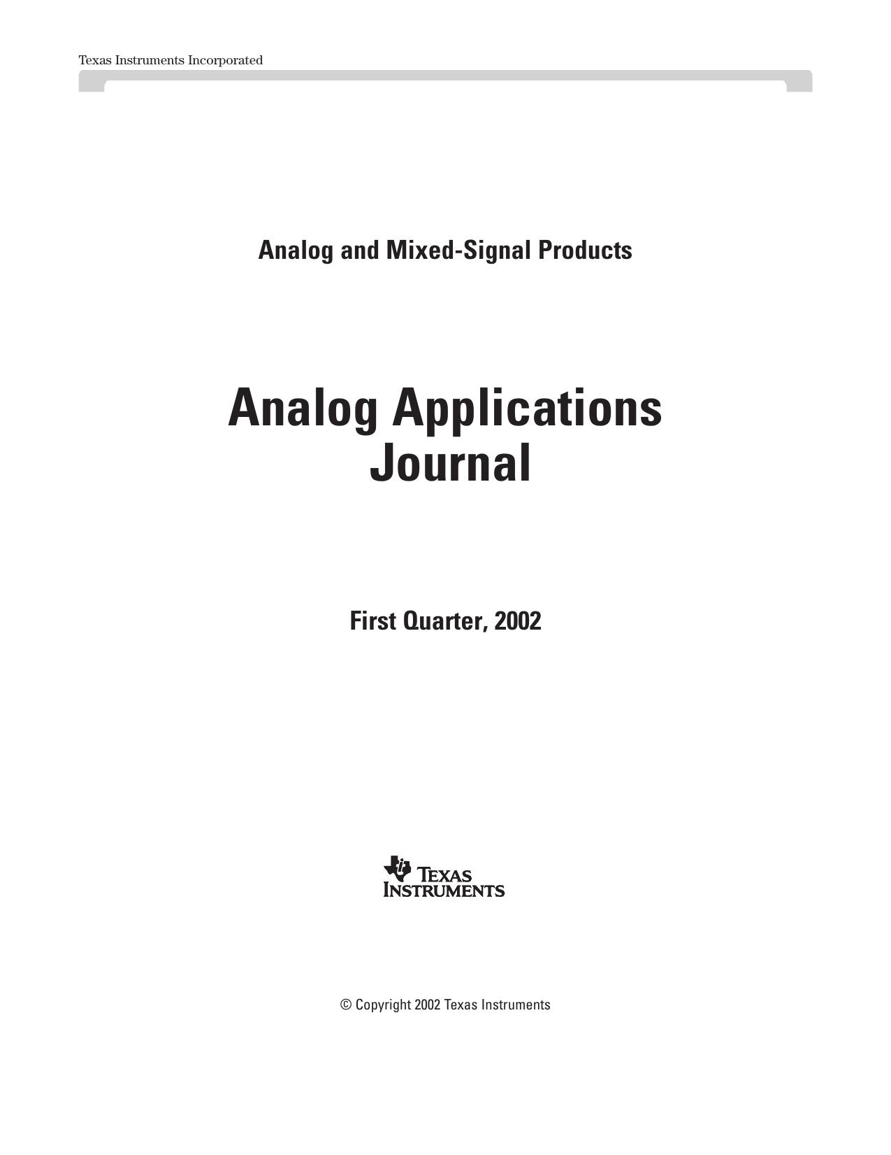 Analog Applications Journal Q1,2002 on-line issue by Texas Instruments Incorporated