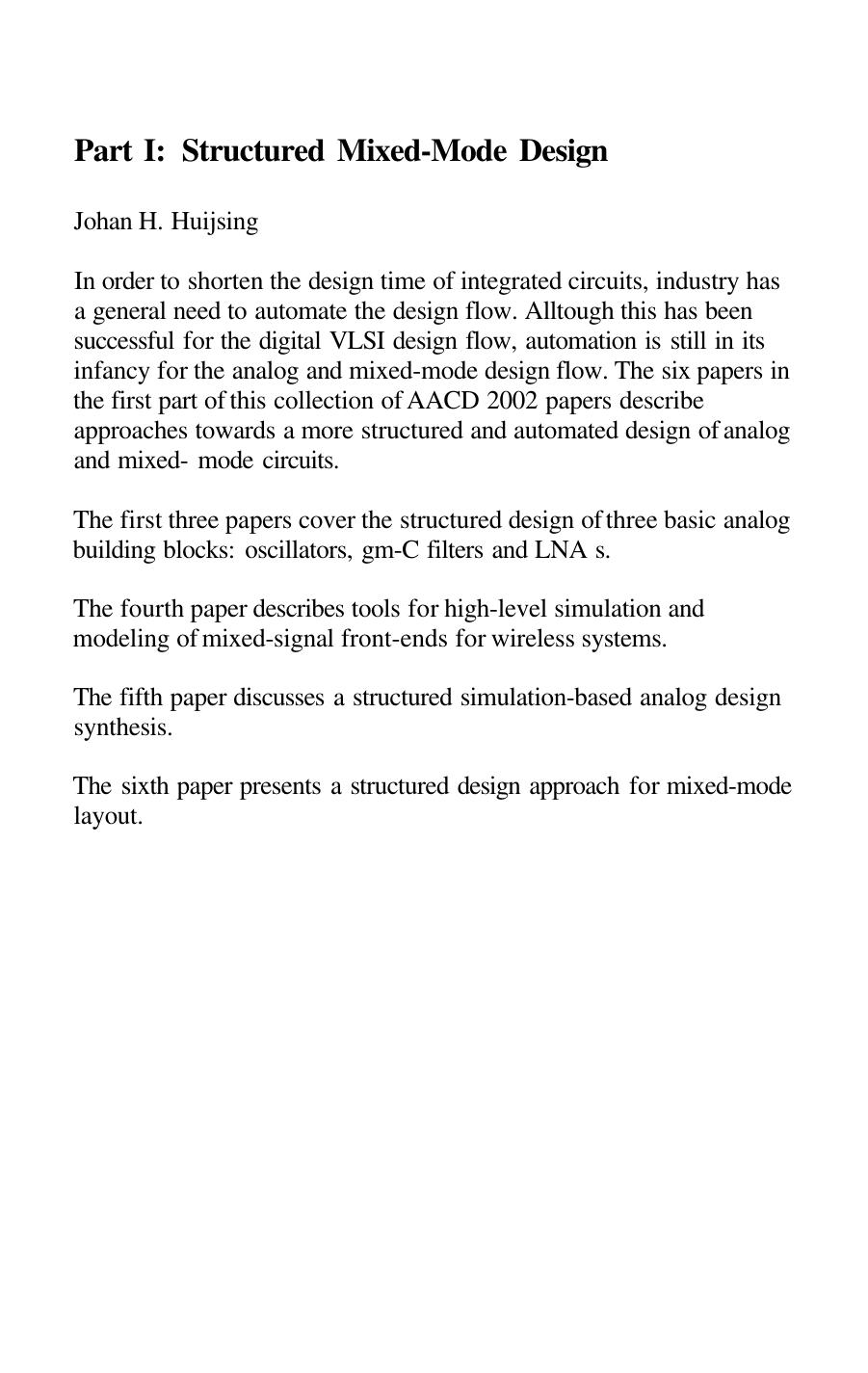 Analog Circuit Design: Structured Mixed-Mode Design, Multi-Bit Sigma-Delta Converters, Short Range RF Circuits by Michiel Steyaert (Editor) Arthur H.M. van Roermund (Editor) Johan H. Huijsing (Editor)