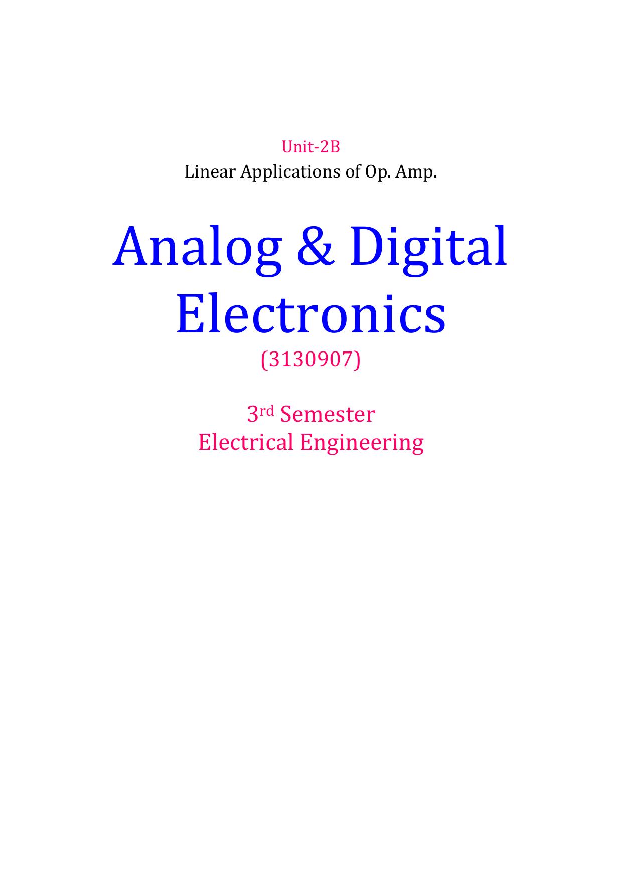 Analog and Digital Electronics (3130907) Darshan Unit-2 to 6 by Darshan Institute of Engineering & Technology