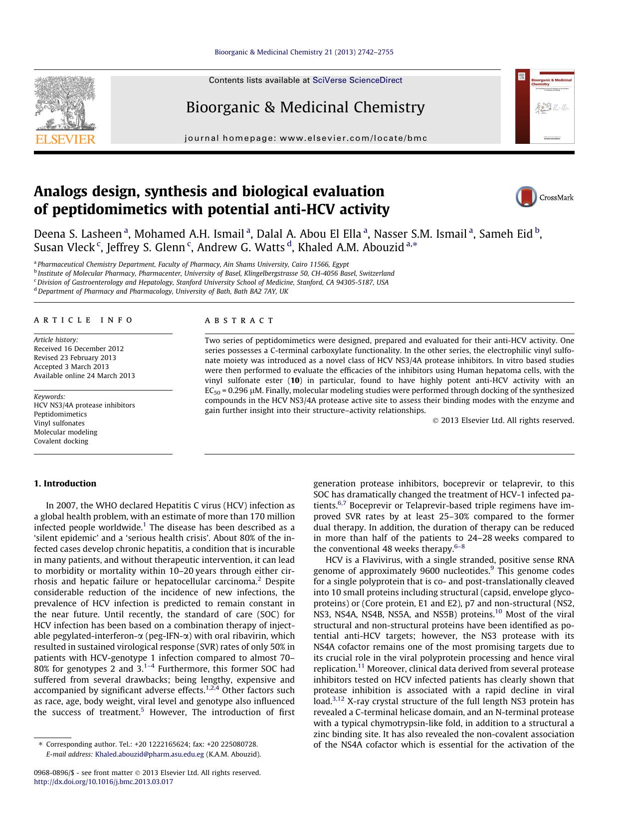 Analogs design, synthesis and biological evaluation of peptidomimetics with potential anti-HCV activity by unknow