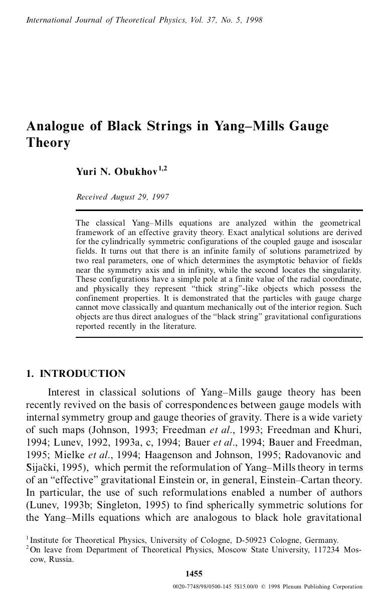 Analogue of Black Strings in Yang-Mills Gauge Theory by Unknown