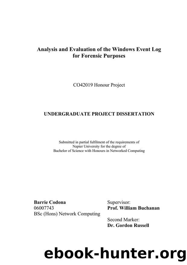 Analysis and Evaluation of the Windows Event Log by Barrie