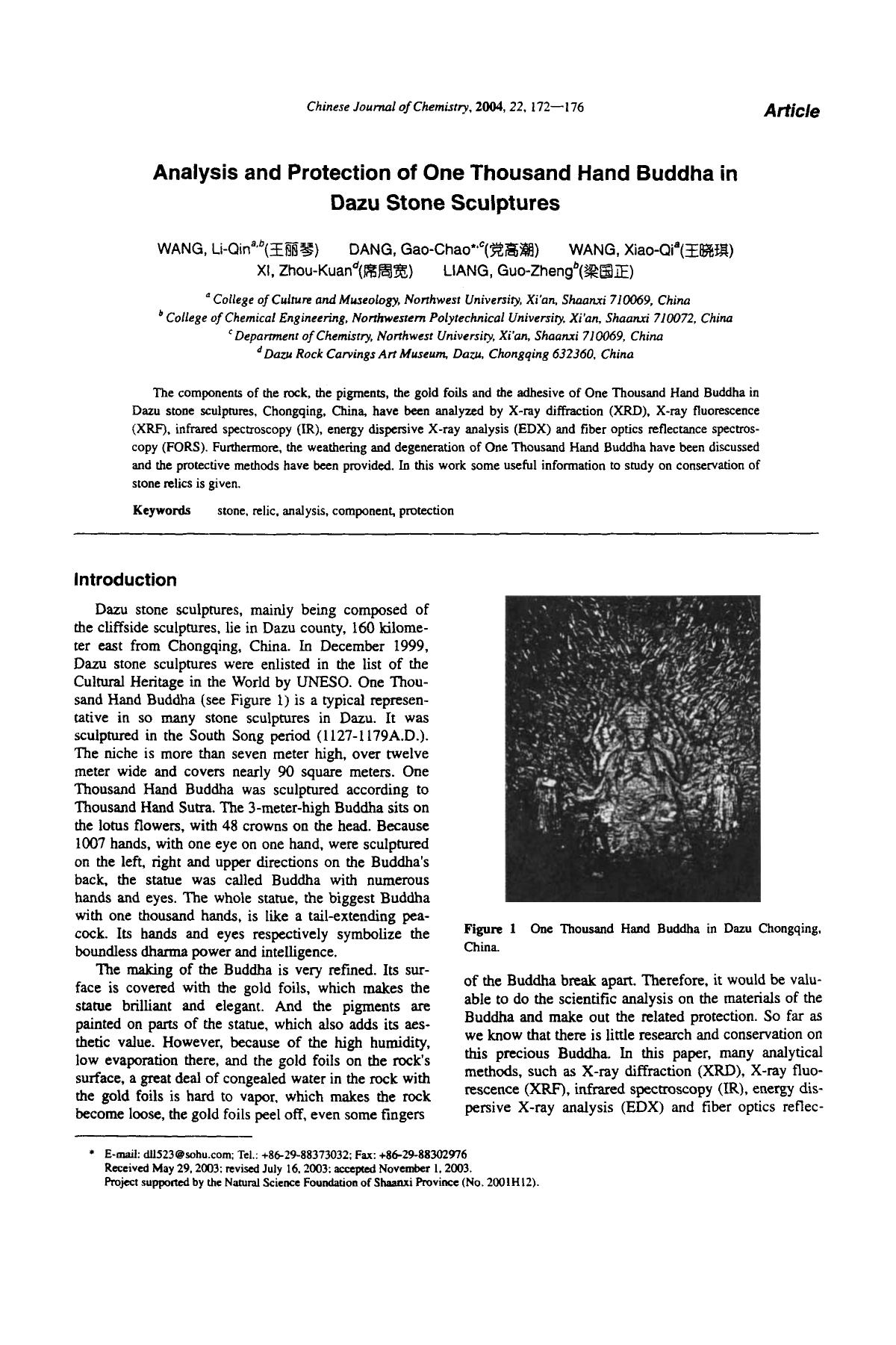 Analysis and Protection of One Thousand Hand Buddha in Dazu Stone Sculptures by Unknown