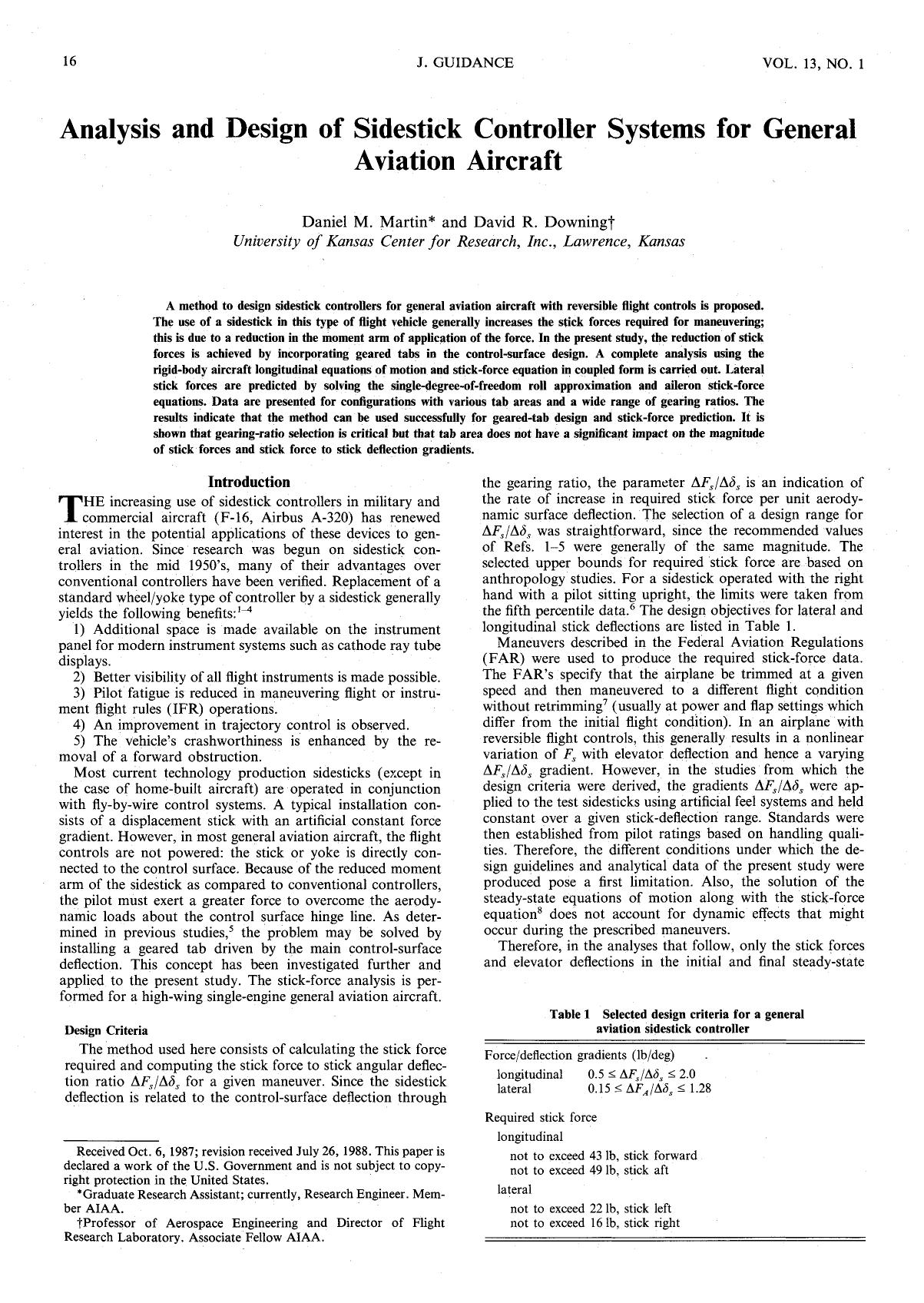 Analysis and design of sidestick controller systems for general aviation aircraft by Unknown