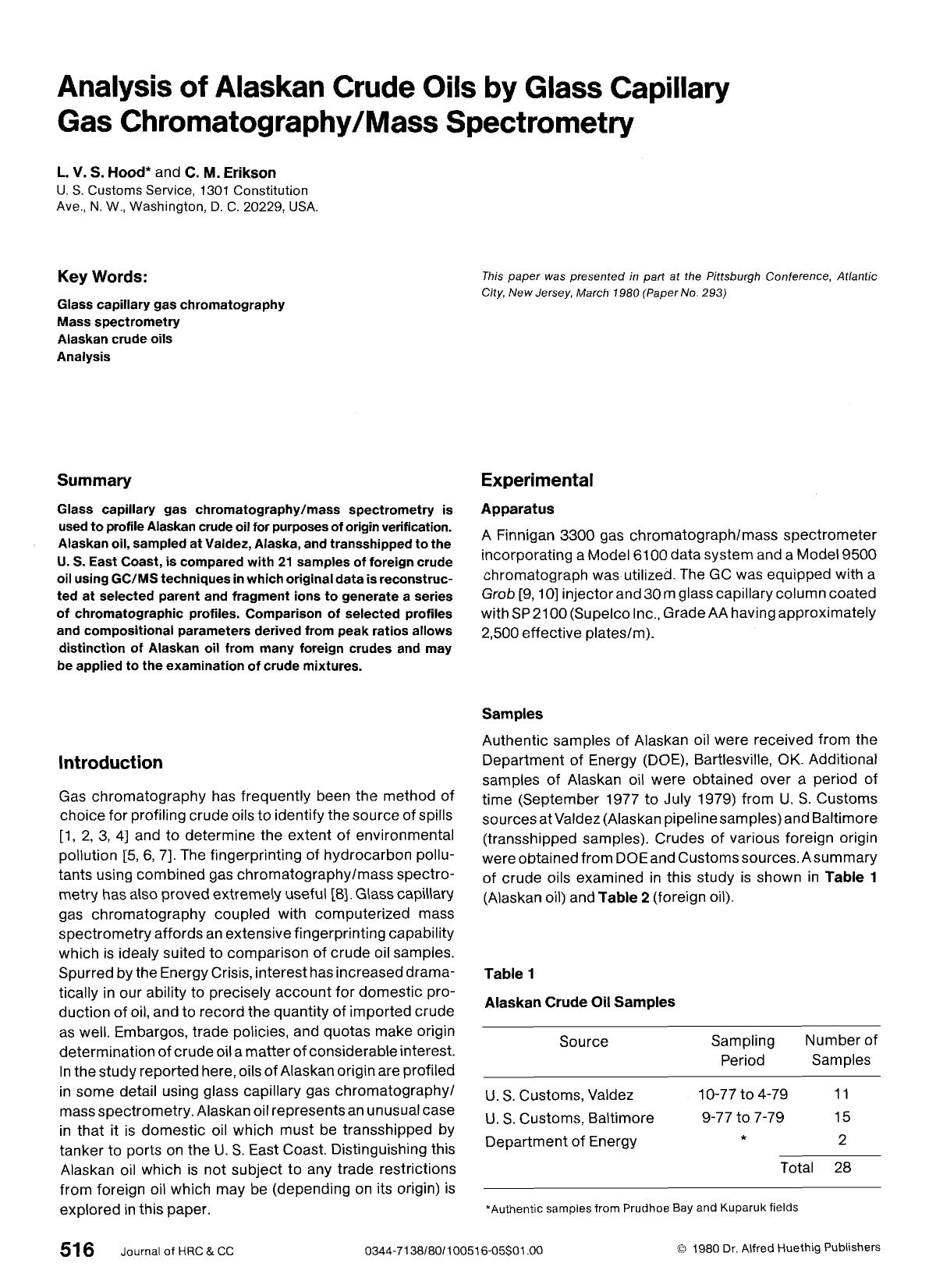 Analysis of Alaskan crude oils by glass capillary gas chromatographymass spectrometry by Unknown