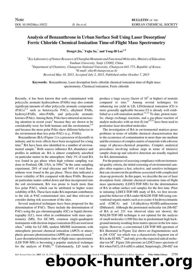 Analysis of Benzanthrone in Urban Surface Soil Using Laser DesorptionFerric Chloride Chemical Ionization Time-of-Flight Mass Spectrometry by Unknown