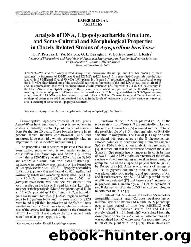 Analysis of DNA, lipopolysaccharide structure, and some cultural and morphological properties in closely related strains of <Emphasis Type="Italic">Azospirillum brasilense<Emphasis> by Unknown
