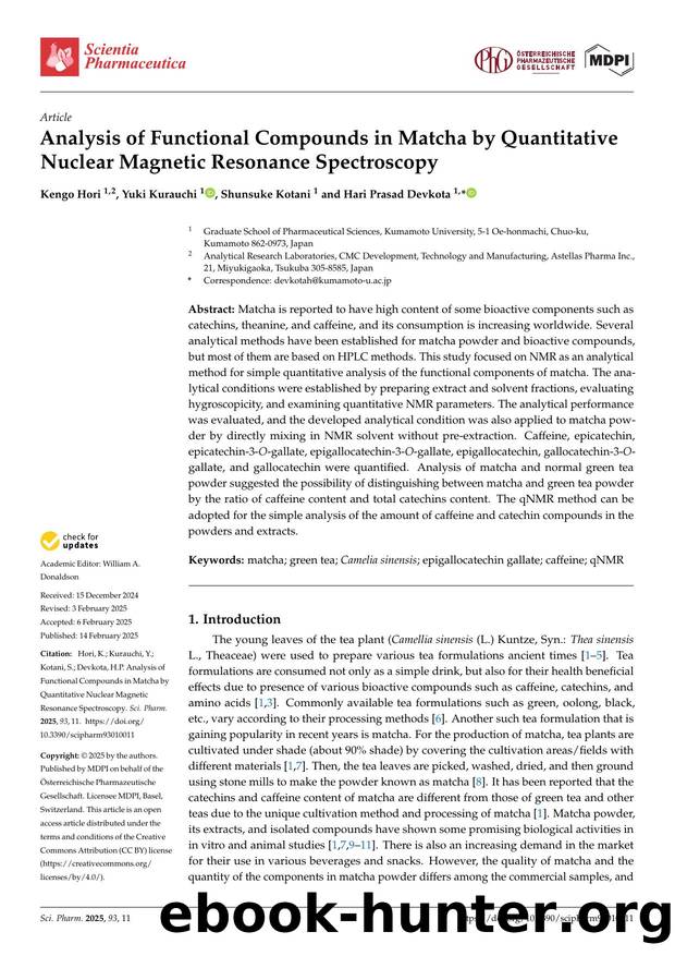 Analysis of Functional Compounds in Matcha by Quantitative Nuclear Magnetic Resonance Spectroscopy by Kengo Hori Yuki Kurauchi Shunsuke Kotani & Hari Prasad Devkota