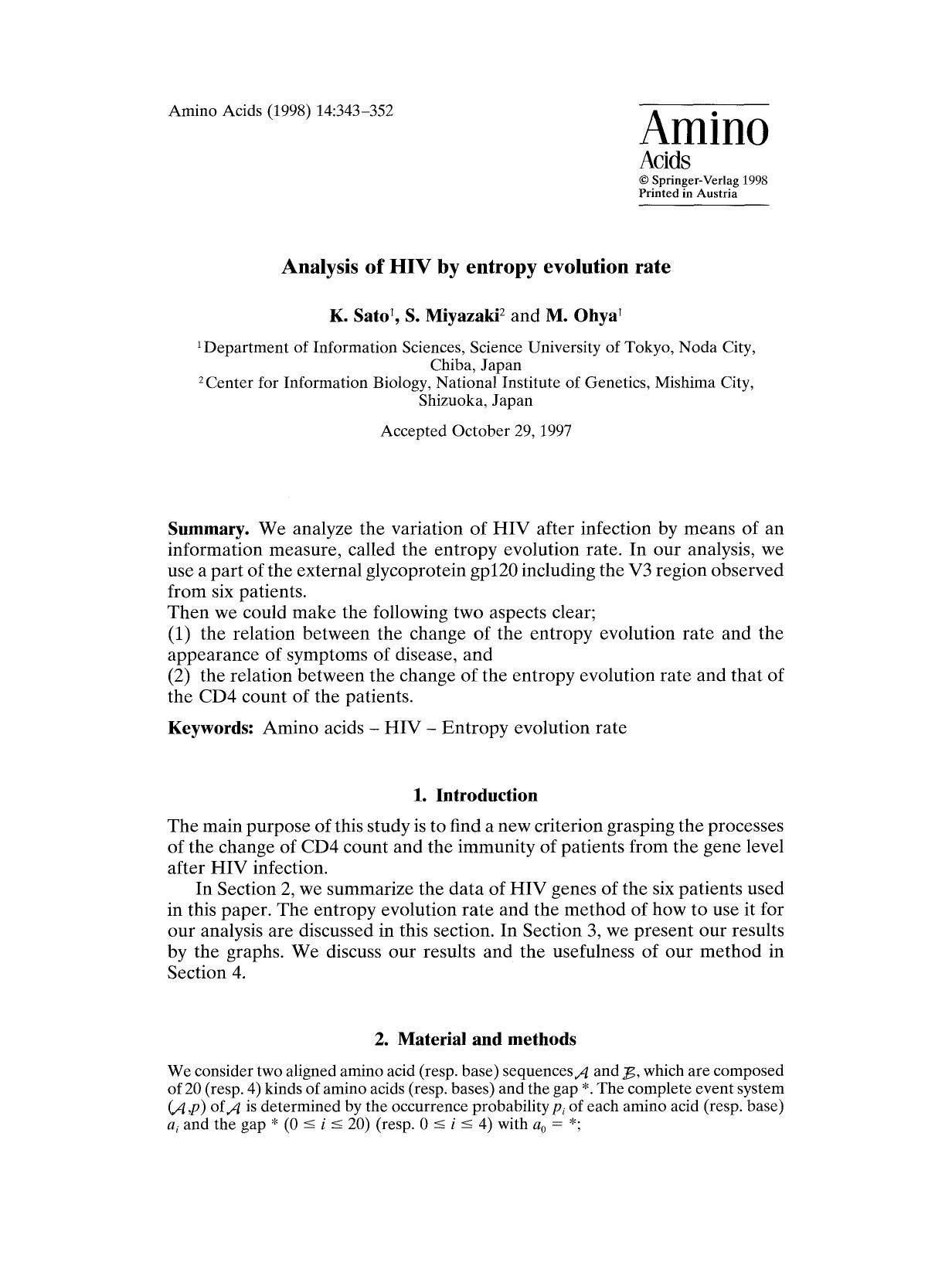 Analysis of HIV by entropy evolution rate by Unknown