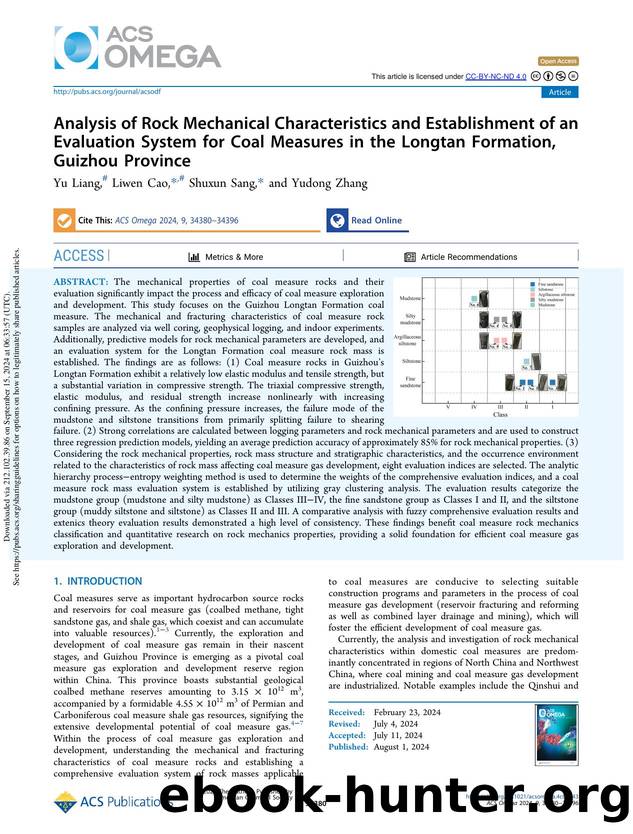 Analysis of Rock Mechanical Characteristics and Establishment of an Evaluation System for Coal Measures in the Longtan Formation, Guizhou Province by Yu Liang Liwen Cao Shuxun Sang & Yudong Zhang