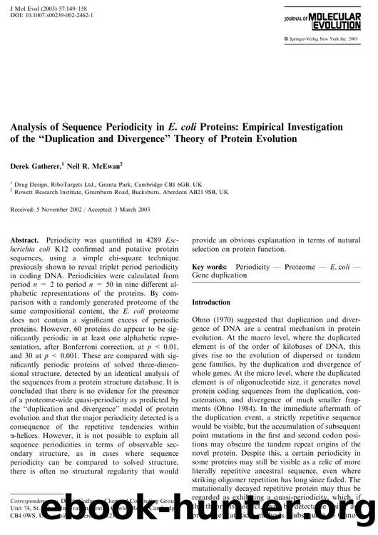 Analysis of Sequence Periodicity in E. coli Proteins: Empirical Investigation of the ââDuplication and Divergenceââ Theory of Protein Evolution by Gatherer D. et al