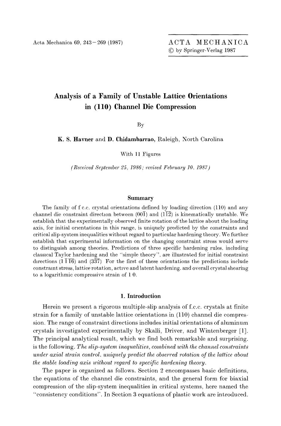 Analysis of a family of unstable lattice orientations in (110) channel die compression by Unknown