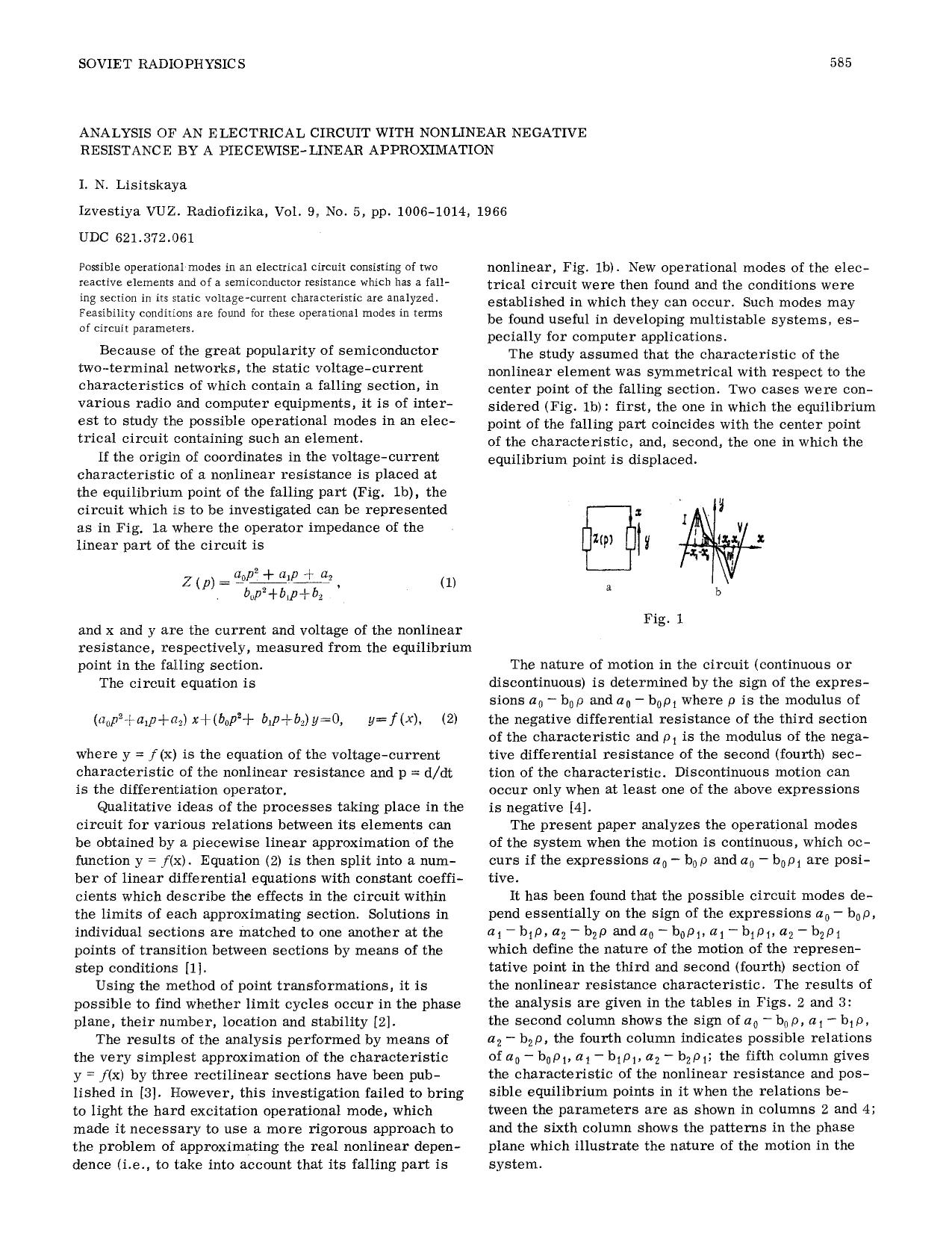 Analysis of an electrical circuit with nonlinear negative resistance by a piecewise-linear approximation by Unknown