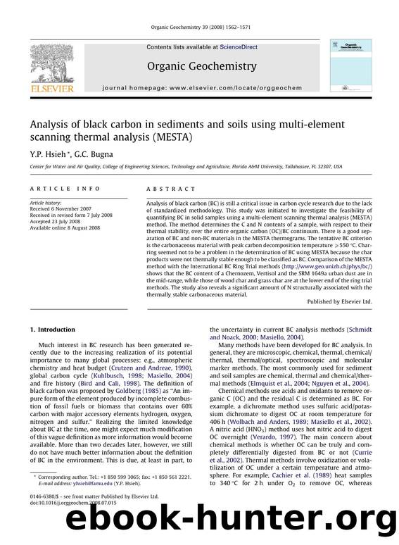 Analysis of black carbon in sediments and soils using multi-element scanning thermal analysis (MESTA) by Y.P. Hsieh; G.C. Bugna