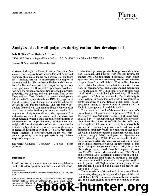 Analysis of cell-wall polymers during cotton fiber development by Unknown