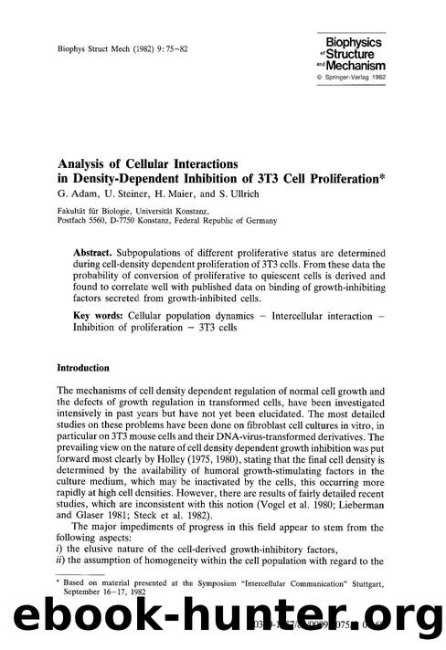 Analysis of cellular interactions in density-dependent inhibition of 3T3 Cell proliferation by Unknown