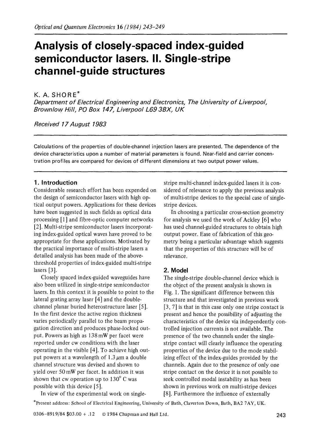 Analysis of closely-spaced index-guided semiconductor lasers. II. Single-stripe channel-guide structures by Unknown