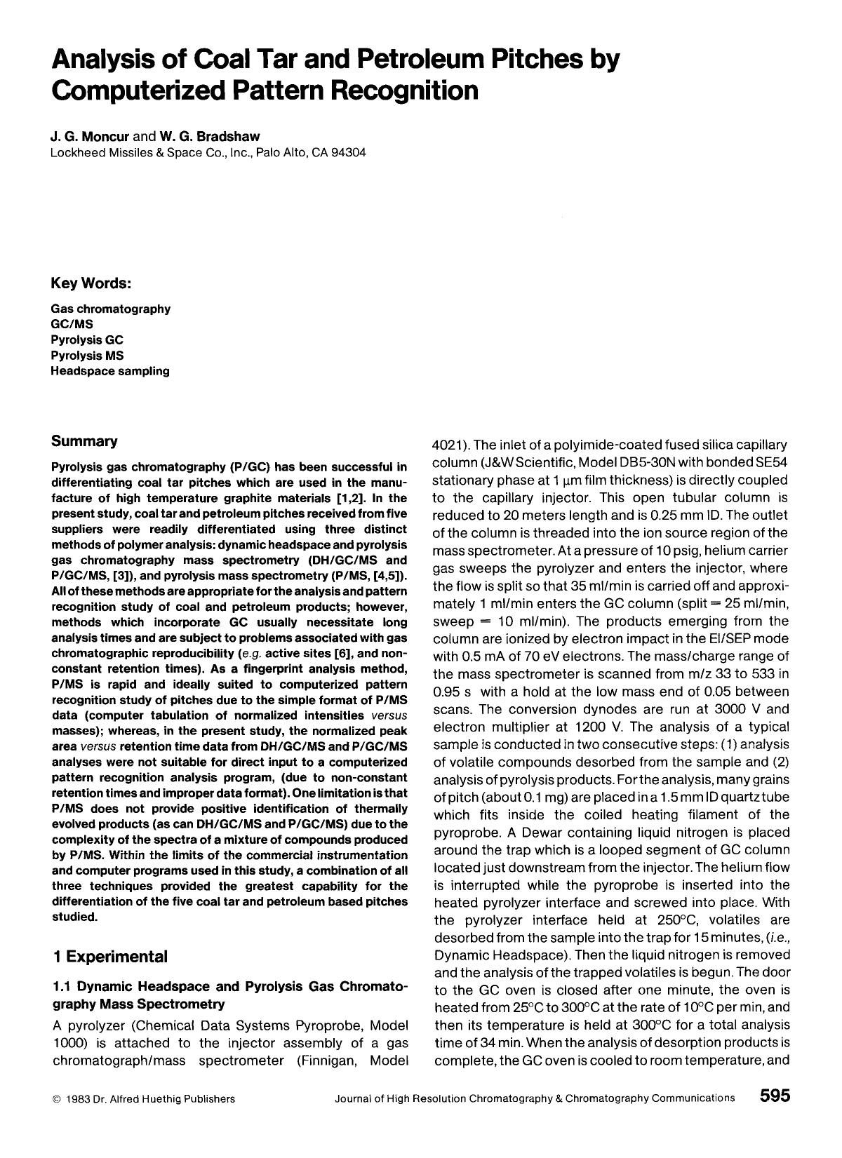 Analysis of coal tar and petroleum pitches by computerized pattern recognition by Unknown