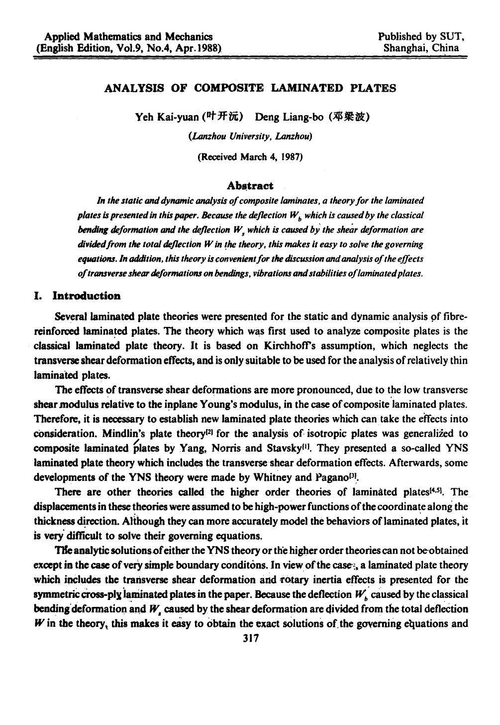 Analysis of composite laminated plates by Unknown