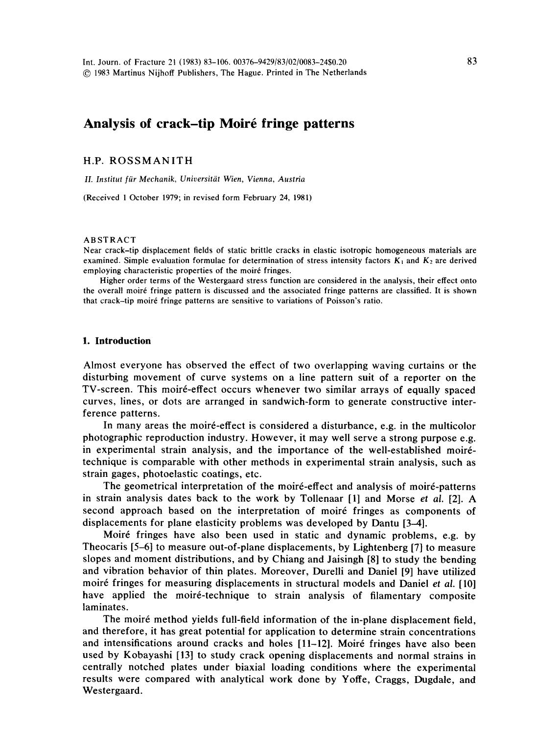 Analysis of crack-tip Moiré fringe patterns by Unknown