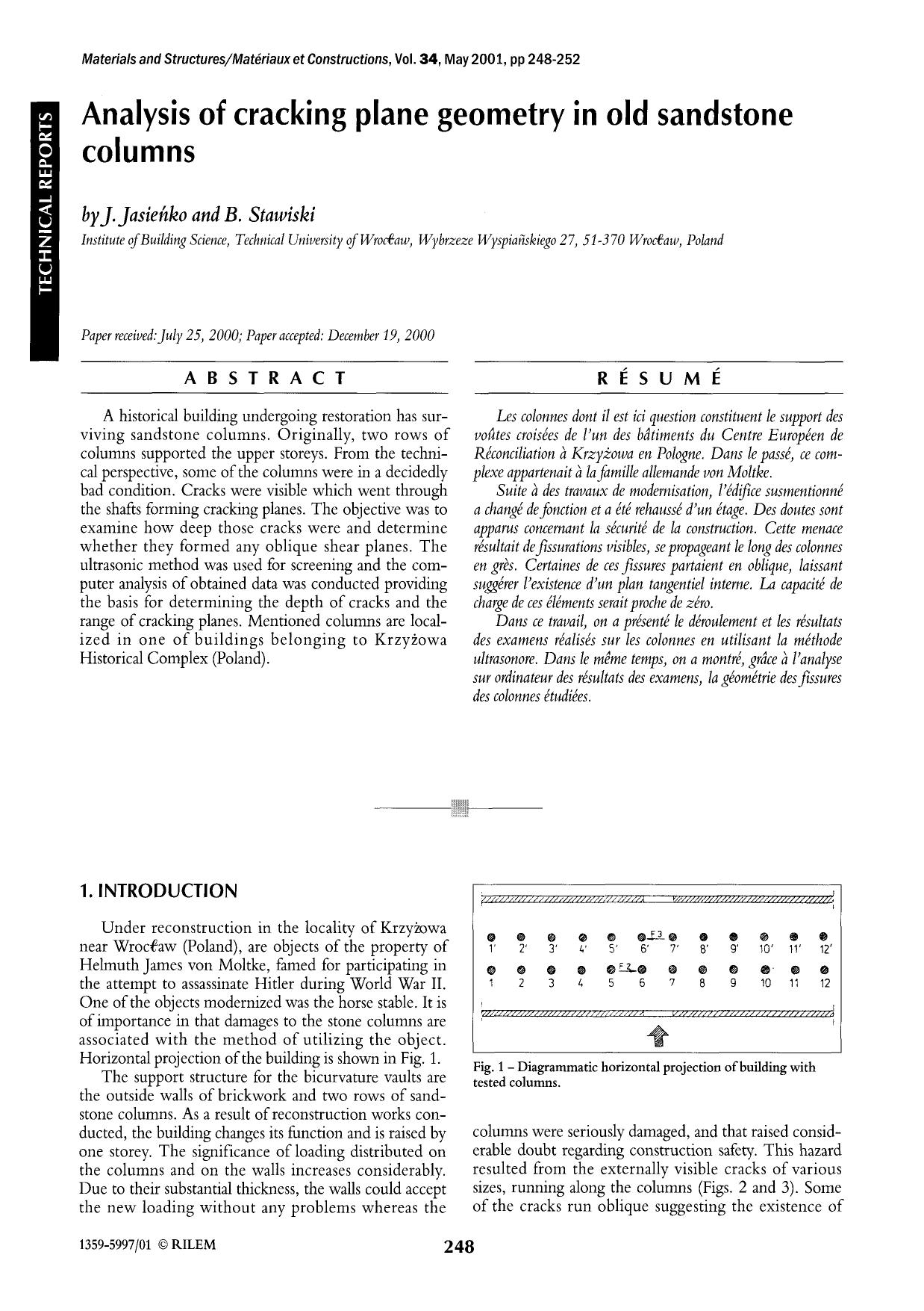 Analysis of cracking plane geometry in old sandstone columns by Unknown