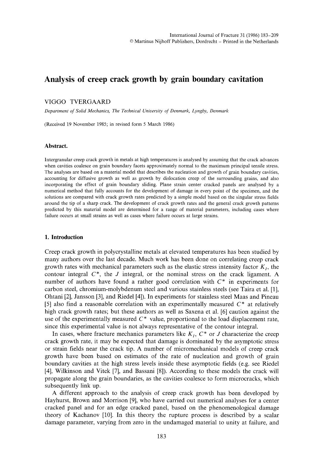 Analysis of creep crack growth by grain boundary cavitation by Unknown