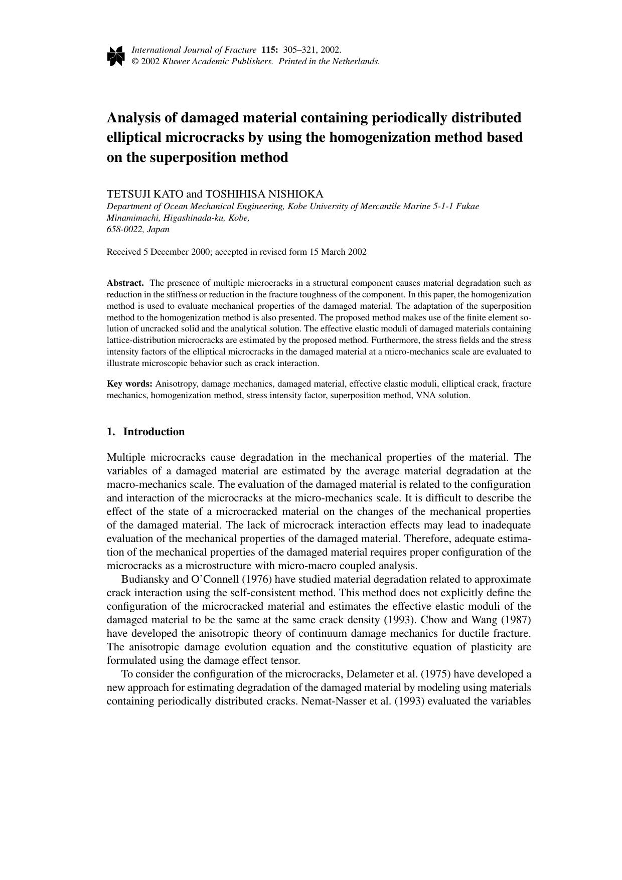 Analysis of damaged material containing periodically distributed elliptical microcracks by using the homogenization method based on the superposition method by Unknown