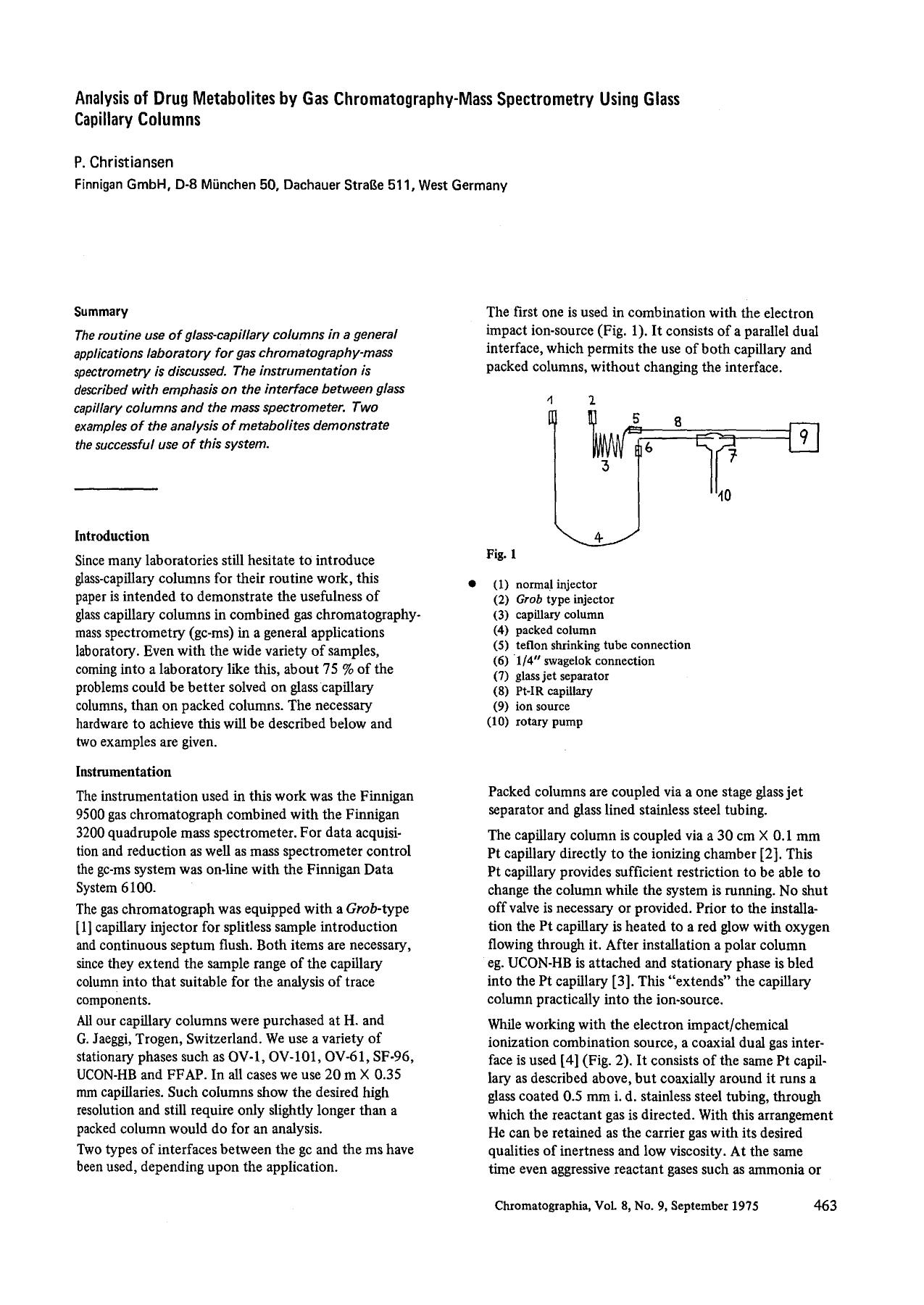 Analysis of drug metabolites by gas chromatography-mass spectrometry using glass capillary columns by Unknown