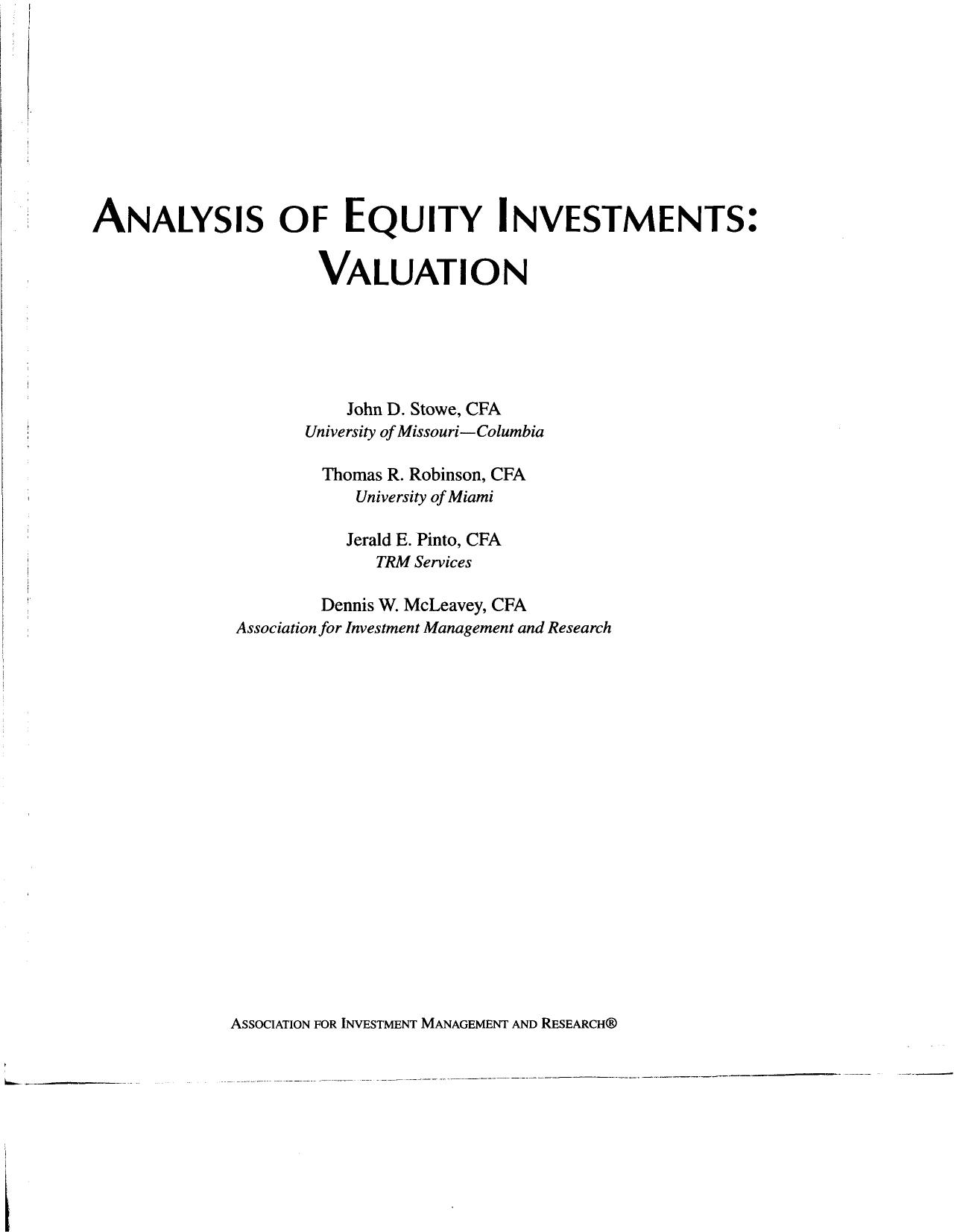 Analysis of equity investments Valuation-Stowe by unknow
