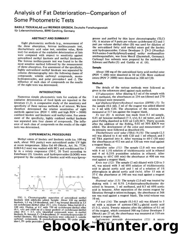 Analysis of fat deterioration-comparison of some photometric tests by Unknown