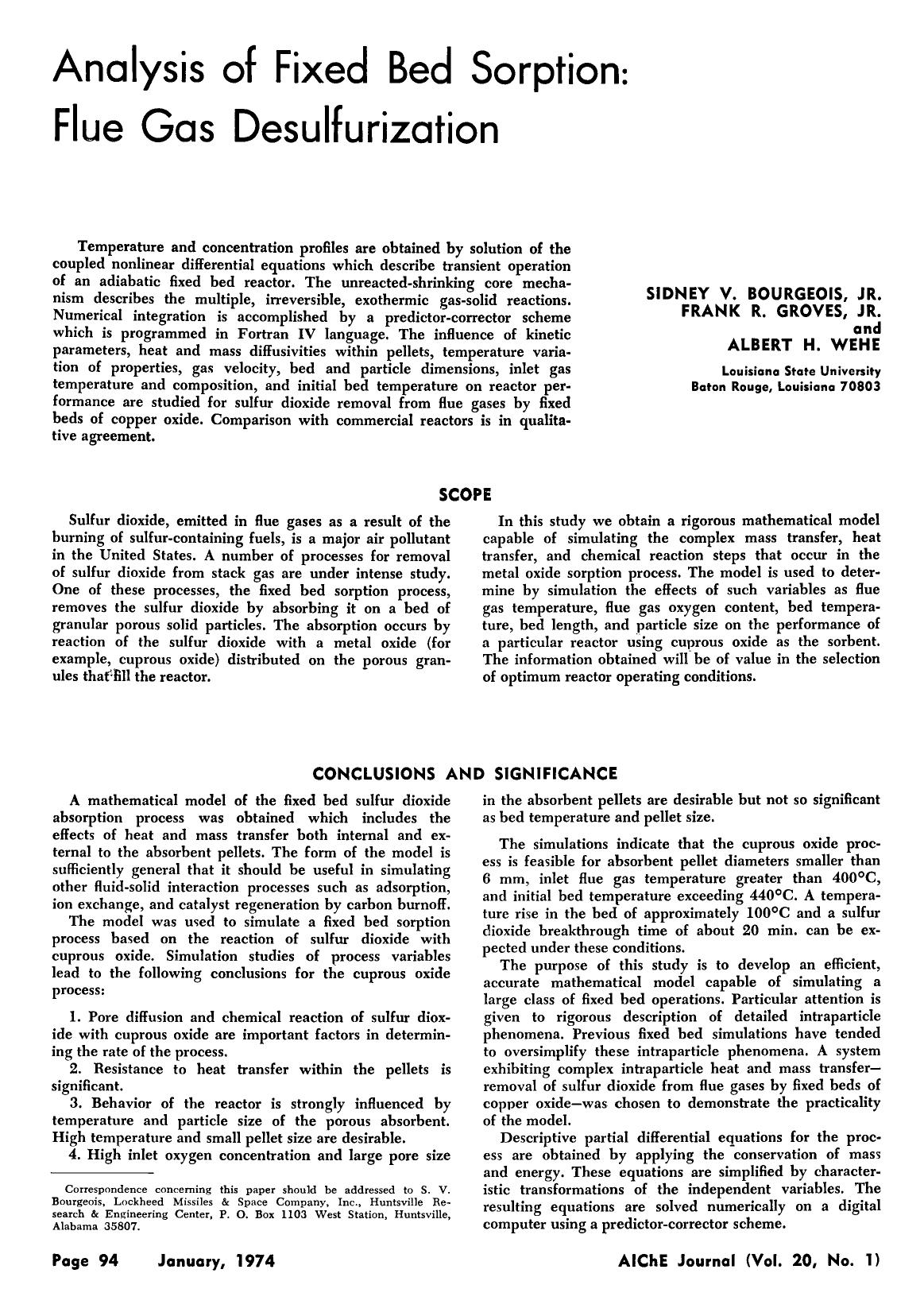 Analysis of fixed bed sorption: Flue gas desulfurization by Unknown