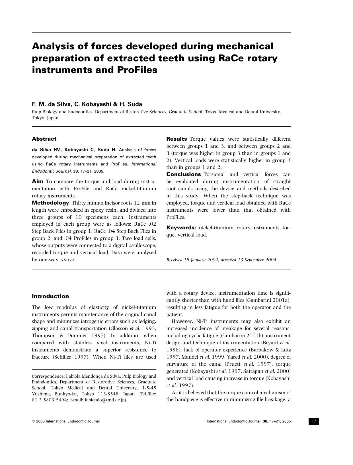 Analysis of forces developed during mechanical preparation of extracted teeth using RaCe rotary i by Unknown