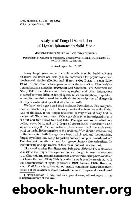 Analysis of fungal degradation of lignosulphonates in solid media by Unknown