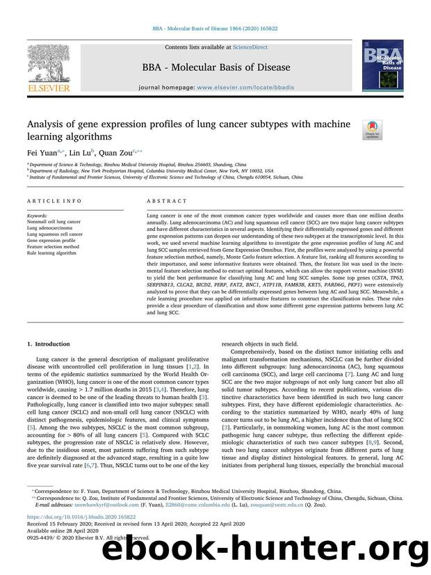 Analysis of gene expression profiles of lung cancer subtypes with machine learning algorithms by Fei Yuan & Lin Lu & Quan Zou