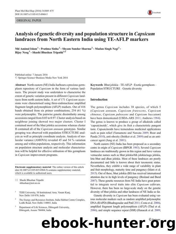 Analysis of genetic diversity and population structure in Capsicum landraces from North Eastern India using TE-AFLP markers by unknow