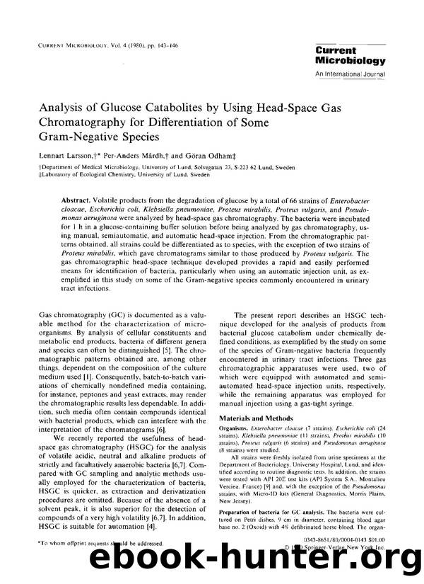 Analysis of glucose catabolites by using head-space gas chromatography for differentiation of some Gram-negative species by Unknown