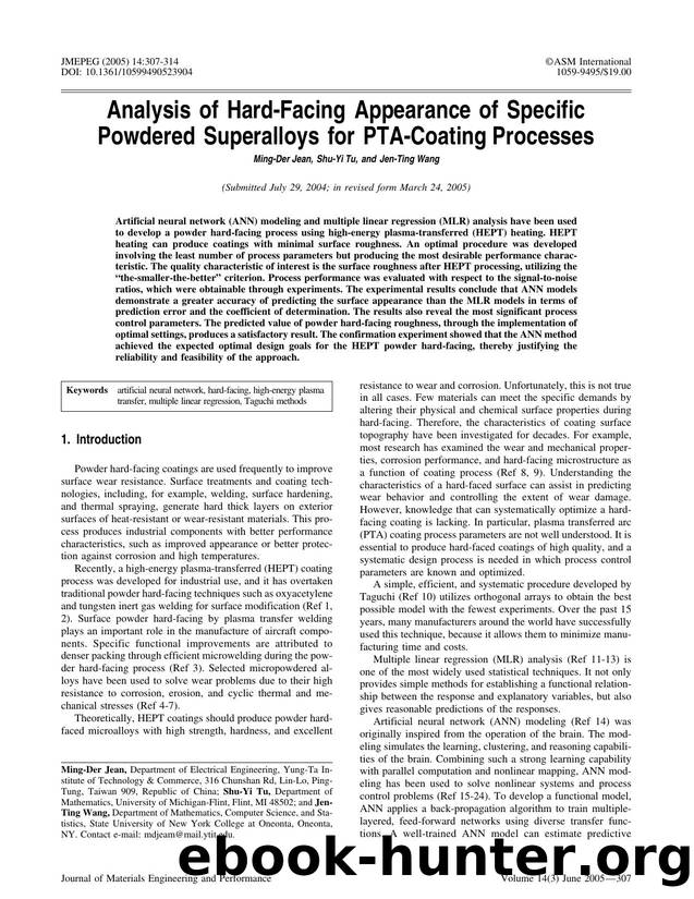 Analysis of hard-facing appearance of specific powdered superalloys for PTA-coating processes by Unknown