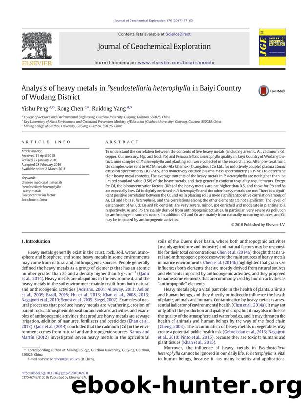 Analysis of heavy metals in Pseudostellaria heterophylla in Baiyi Country of Wudang District by Yishu Peng & Rong Chen & Ruidong Yang