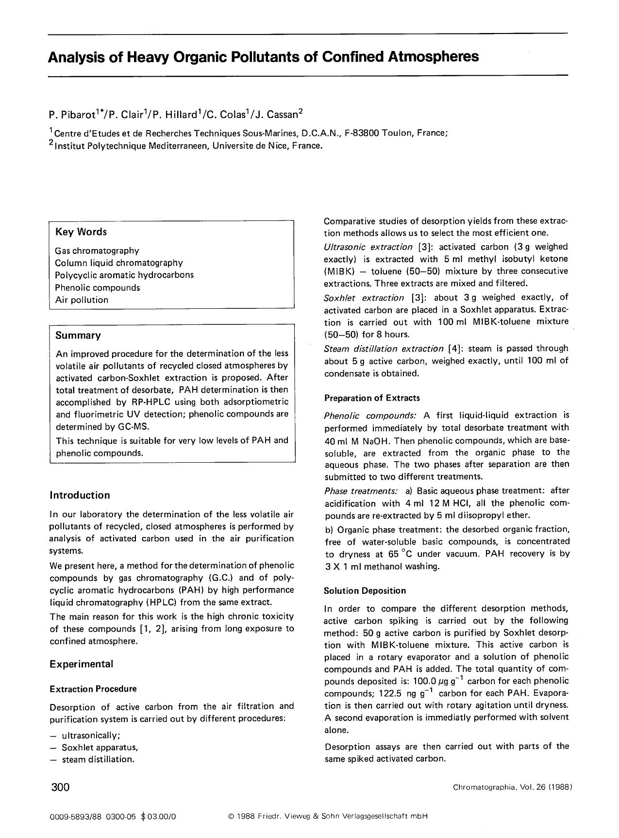 Analysis of heavy organic pollutants of confined atmospheres by Unknown