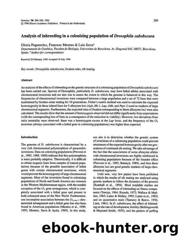 Analysis of inbreeding in a colonizing population of <Emphasis Type="Italic">Drosophila subobscura<Emphasis> by Unknown