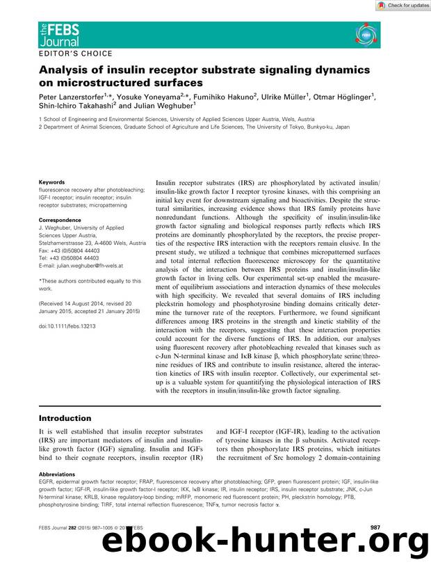 Analysis of insulin receptor substrate signaling dynamics on microstructured surfaces by Unknown