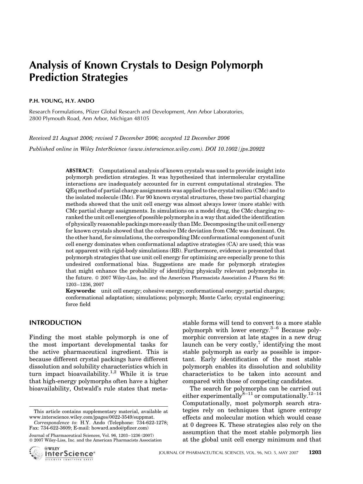 Analysis of known crystals to design polymorph prediction strategies by Unknown