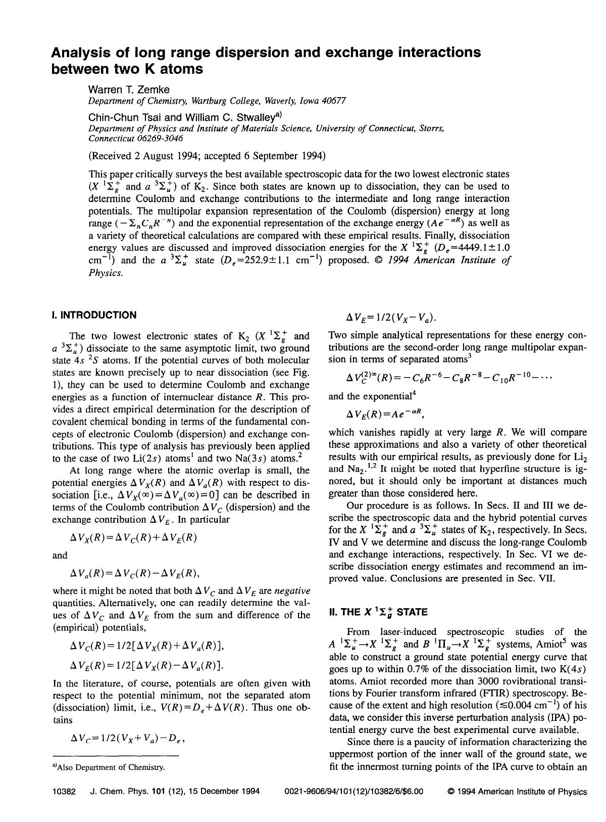 Analysis of long range dispersion and exchange interactions between two K atoms by Warren T. Zemke; Chin-Chun Tsai; William C. Stwalley