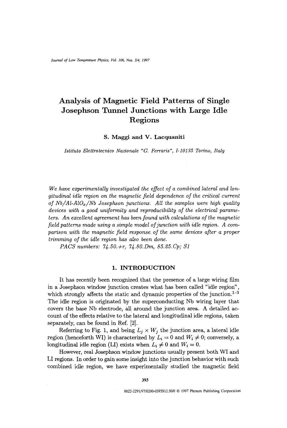 Analysis of magnetic field patterns of single Josephson tunnel junctions with large idle regions by Unknown